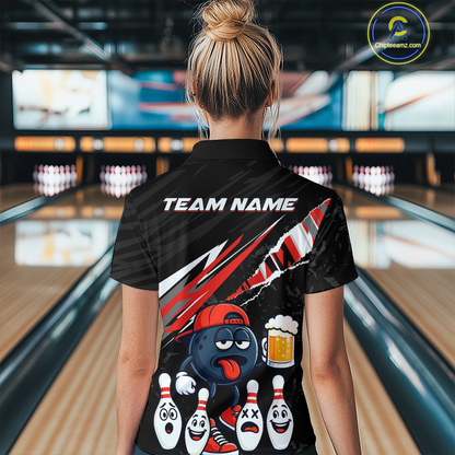 Custom Red Beer Bowling Jersey for Women Bowling Team Shirts Bowling Uniform Polo & 1/4 Zip HNT133