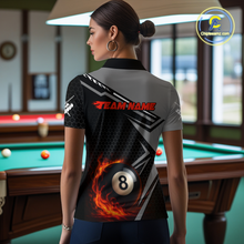 Load image into Gallery viewer, Personalized Grey 8 Ball Flame Billiard Shirts for Women, Billiard Team Polo &amp; 1/4 Zip Shirts NNT65