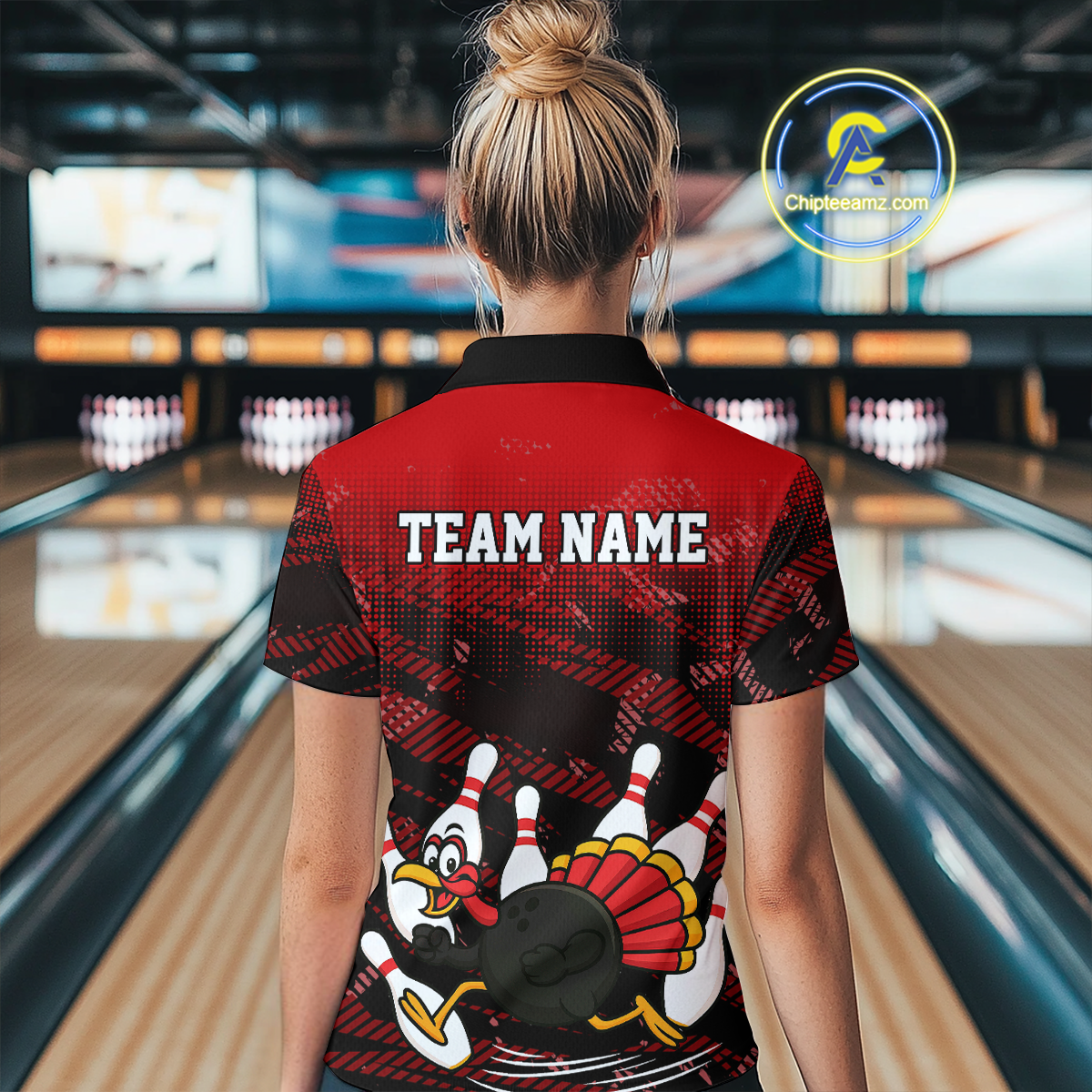 Custom Red Funny Turkey Bowling Jersey for Women Thanksgiving Bowling Team Shirts Polo & 1/4 Zip HNT125