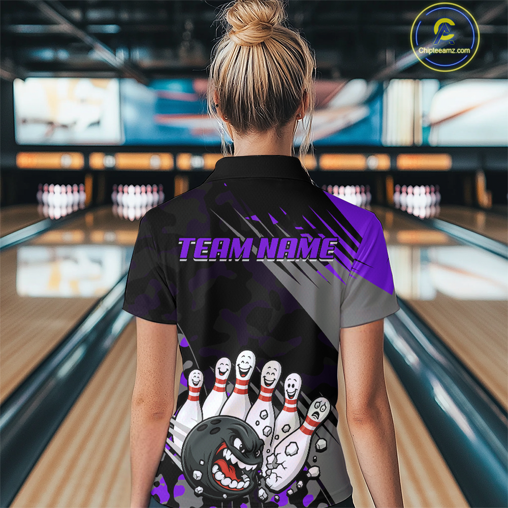 Custom Purple Funny Bowling Shirt Crazy Bowling Jersey Women Polo & 1/4 Zip Bowling Outfit QZT785
