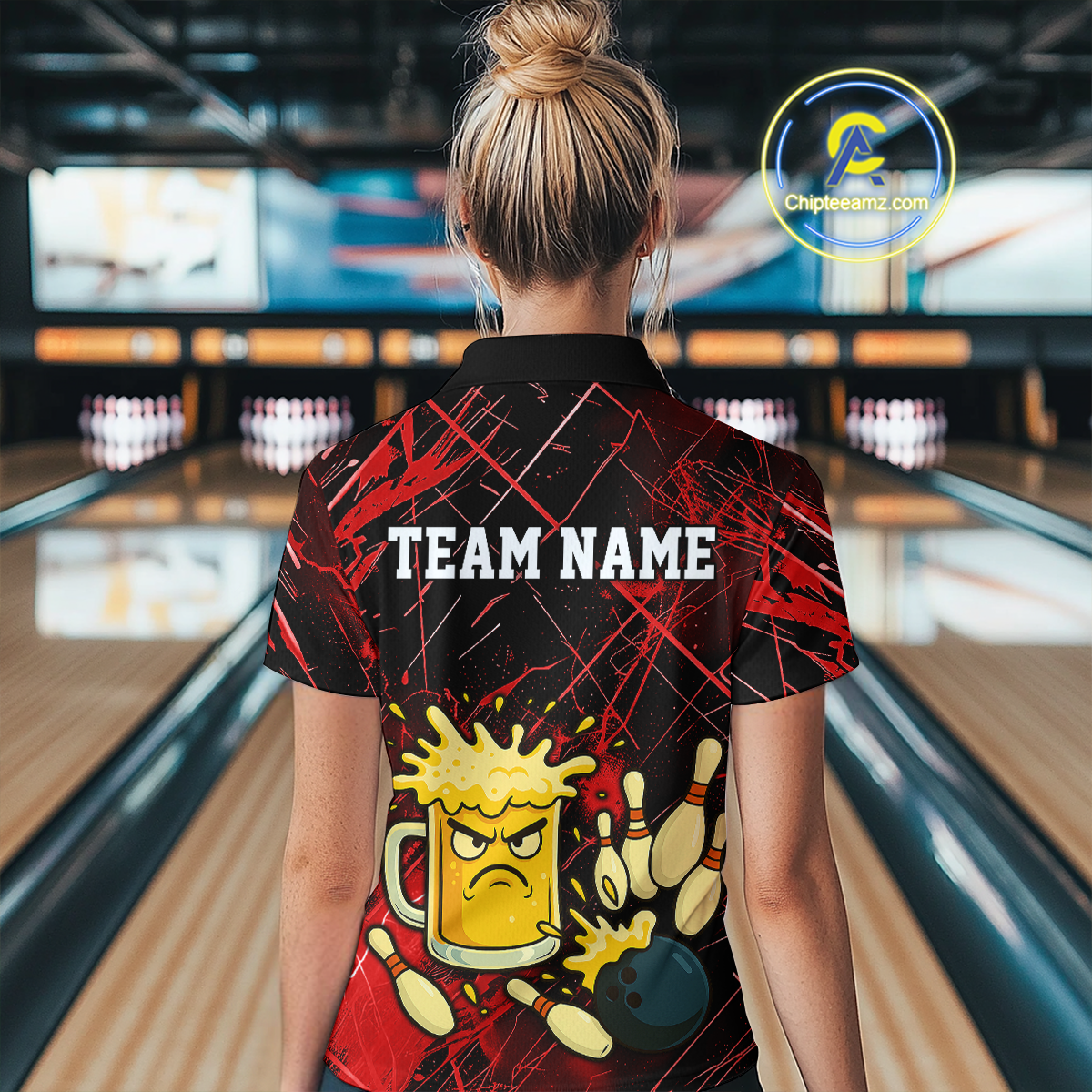 Custom Red Funny Beer Bowling Shirt Team Bowling League Jersey for Women Bowling Outfit QZT767
