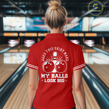 Load image into Gallery viewer, Funny red and white argyle retro Women Bowling Shirts Custom Does this shirt make my balls look big NQS10611