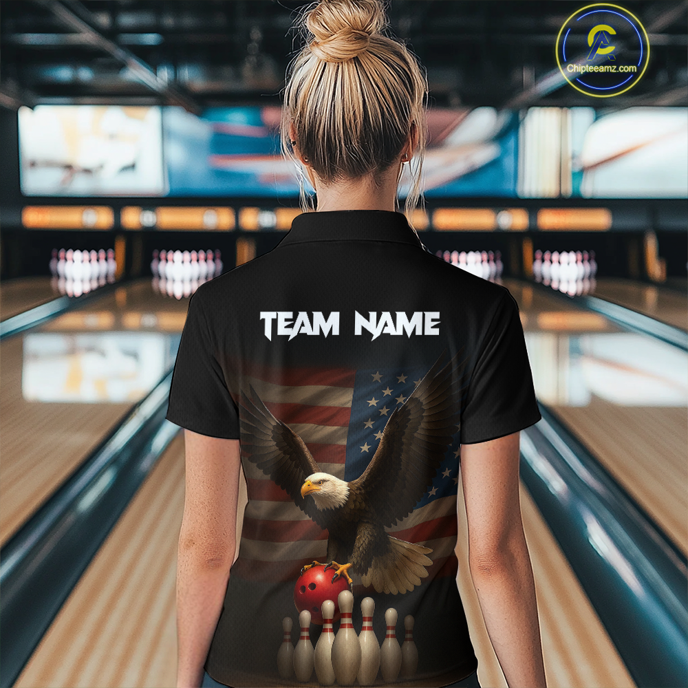 Custom Custom American Eagle Bowling Shirt for Women Polo & Quarter-Zip Bowling Jersey Bowling Outfit QZT779