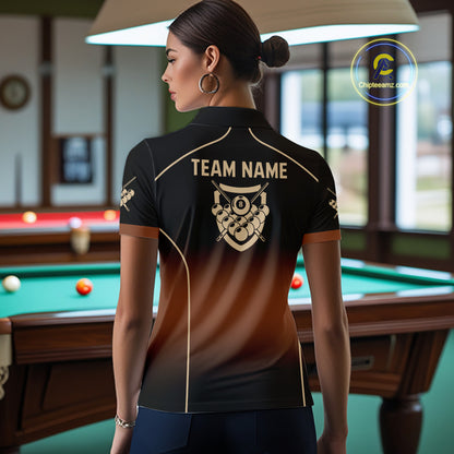 Black And Brown 8 Ball Pool Women Billiard Polo & 1/4-Zip Shirt Custom Billiard Balls Jerseys NYN2442