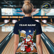 Load image into Gallery viewer, Custom Funny Beer Santa Christmas Bowling Jersey for Women Bowling Team Shirts Polo &amp; 1/4 Zip HNT140