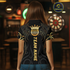 Black And Glowing Gold Dartboard Crown Tribal Darts Shirt For Women Custom Darts Team Jersey TDM4727