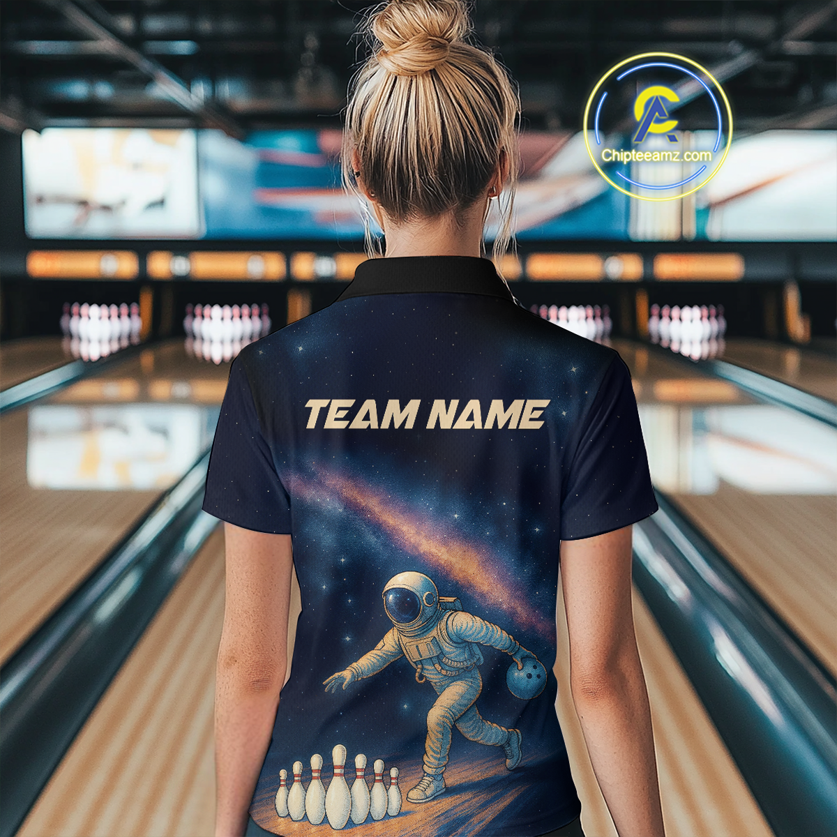Astronaut Bowling Shirts for Women Men Team Bowling Jerseys Galaxy Bowl Polo 1/4 Zip MBL167