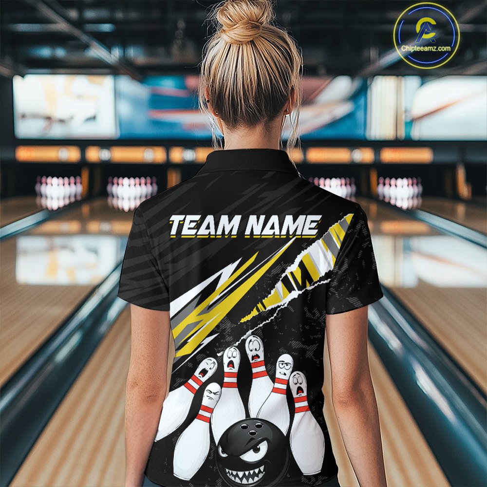 Custom Yellow Funny Bowling Jersey for Women Bowling Uniform Polo & 1/4 Zip Bowling Team Shirts HNT128