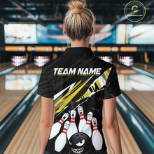 Load image into Gallery viewer, Custom Yellow Funny Bowling Jersey for Women Bowling Uniform Polo &amp; 1/4 Zip Bowling Team Shirts HNT128