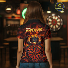 Load image into Gallery viewer, Fire Flame Dragon Black &amp; Red Dartboard Dart Polo Shirts For Women Custom Dart Team Shirts NYN2673
