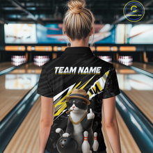 Load image into Gallery viewer, Custom Yellow Funny Cat Bowling Jersey for Women Bowling Shirt Polo &amp; 1/4 Zip Bowling Team Shirts HNT136