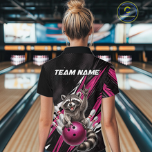 Load image into Gallery viewer, Custom Pink Raccoon Bowling Jersey for Women Bowling Team Shirts Bowling Polo &amp; 1/4 Zip HNT254