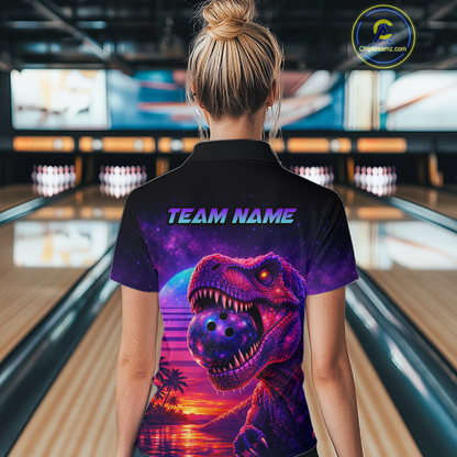 Custom Retro Galaxy Dinosaur Bowling Jersey for Women Bowling Shirts for Team Polo & 1/4 Zip HNT245
