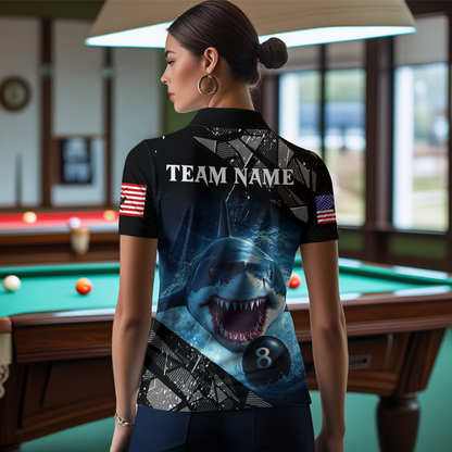 Funny Blue Shark Ball Pool Billiard for Women Billiard Shirts Polo & 1/4 Zip Shirt Team NNT18