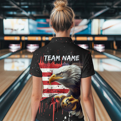 American Flag Bowling Shirt Custom Eagle Bowling Jersey for Men And Women Polo Bowling League QZT630