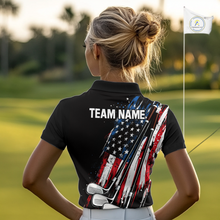 Load image into Gallery viewer, Black American Flag Golf Clubs Women Golf polo shirts custom team name patriotic ladies golf outfit NQS9871