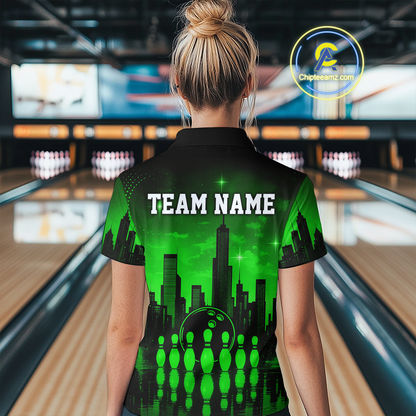 Green Bowling Custom Women Bowling Shirt Polo & Quarter-Zip Bowling Team Jerseys HNT66