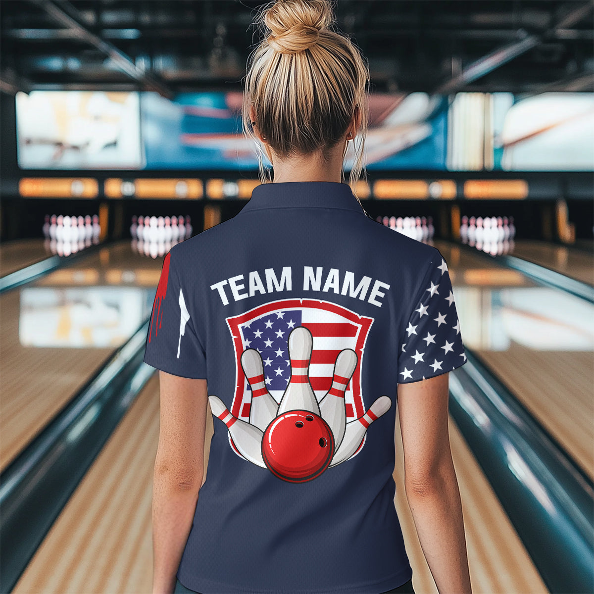 American Flag Bowling Shirt Patriotic Bowling Jersey for Men Women Bowling Polo&1/4 Zip MBL25