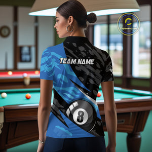 Blue Camo 8 Ball Billiard Shirts for Women Billiard Team Shirts Billiard Uniform Polo & 1/4 Zip NNT77