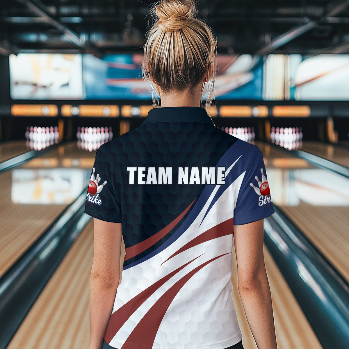 Personalized Red Blue & White Bowling Shirt Patriotic Polo Bowling Jersey for Men & Women QZT677