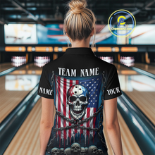 Load image into Gallery viewer, US Flag Skull Bowling Custom Women Bowling Shirt Polo &amp; Quarter-Zip Bowling Team Shirts HNT74
