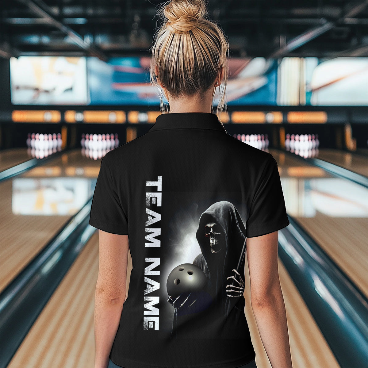 Custom Skull Bowling Shirts Unisex Polo Bowling Team Jersey Black Bowling League QZT631