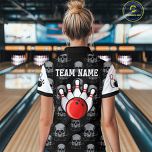 Load image into Gallery viewer, Black &amp; White Bowling Shirt Custom Skull Polo Bowling Jersey Gift for Bowlers QZT693