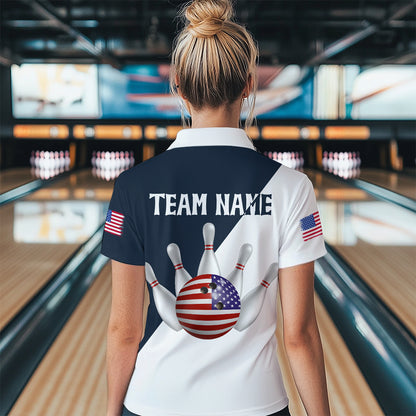 American Flag Bowling Shirts Blue&White Bowling Jersey for Men Women Bowling Jersey MBL34