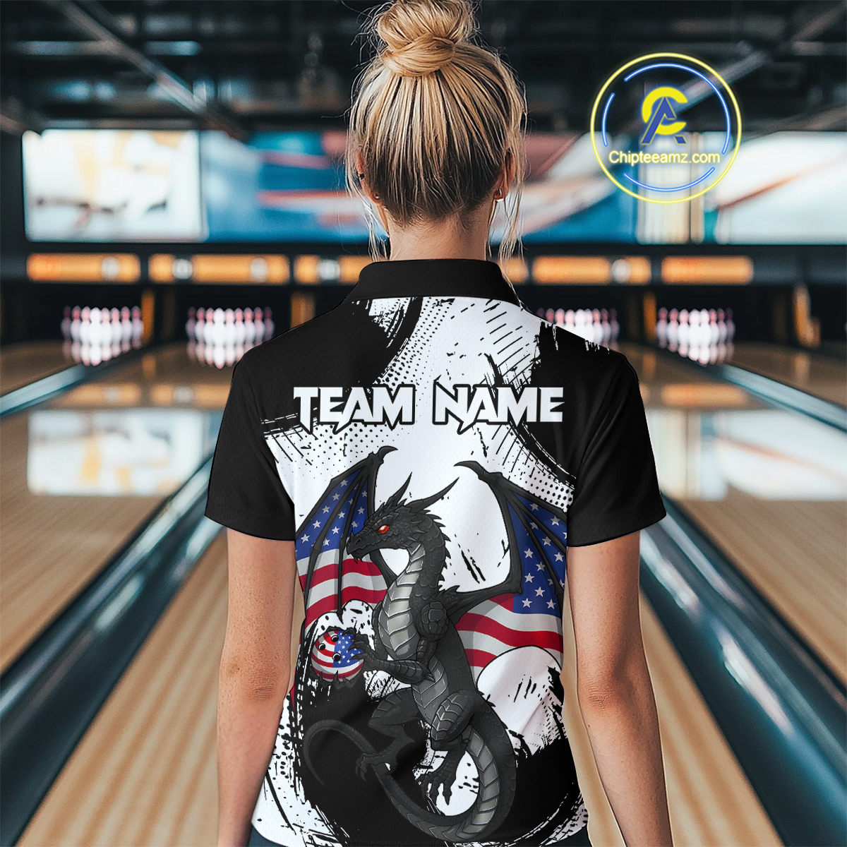 Black & White Polo Bowling Team Jersey Custom American Dragon Bowling Shirt for Men Women QZT687