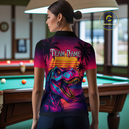 Custom Neon Dinosaur 8 Ball Billiard Shirt for Men Polo & Quarter-Zip Billiard Team Jerseys NNT81