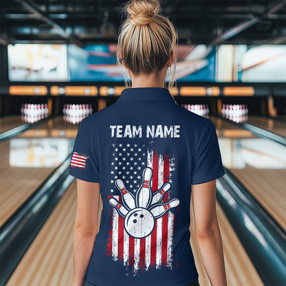 Patriotic Bowling Shirts American Flag Bowling Polo & 1/4 Shirt for Men Women Team MBL16
