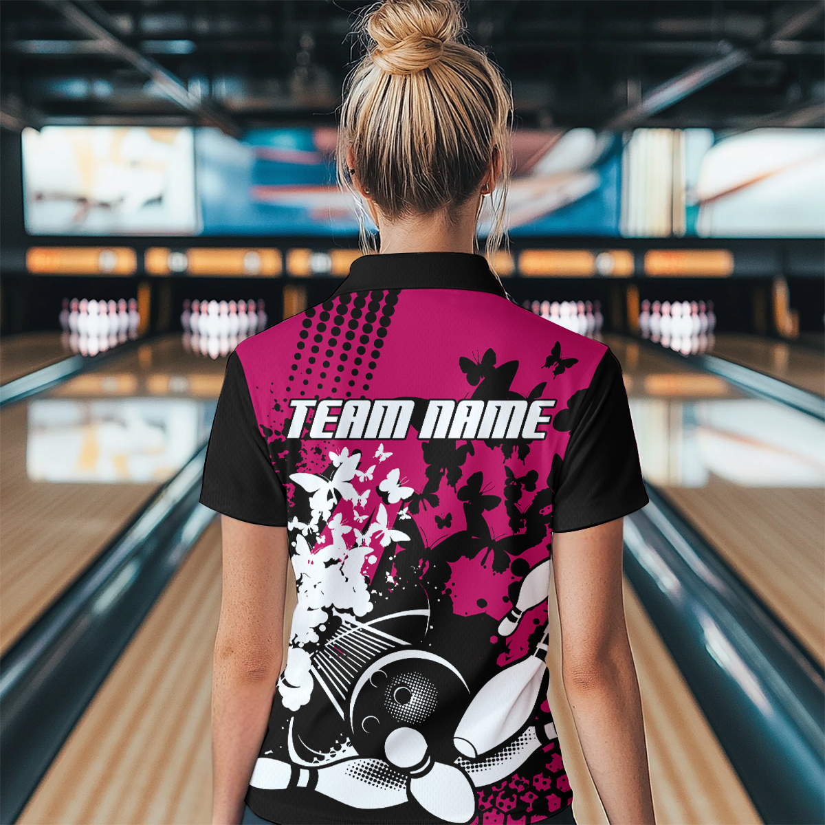 Custom Pink Butterflies Bowling Shirts for Men Women Bowling Jersey Team Name MBL79