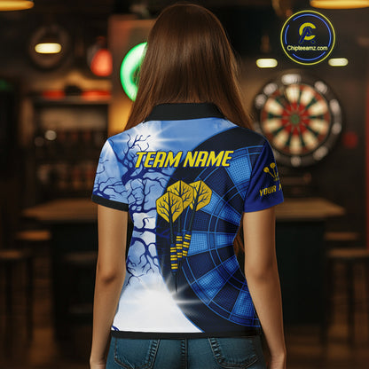 Blue Dartboard & Yellow Dart Arrows Women's Dart Shirt - Custom Name For Darts Jersey NYN0444