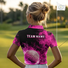 Load image into Gallery viewer, Black and Pink Flame Golf Ball Women Golf polo shirts custom name golf outfit for ladies golf clothes NQS9869