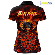 Load image into Gallery viewer, Fire Flame Dragon Black &amp; Red Dartboard Dart Polo Shirts For Women Custom Dart Team Shirts NYN2673