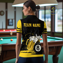 Load image into Gallery viewer, Custom Black and Yellow 8 Ball Beer Billiard Shirts for Women, Billiard Team Polo &amp; 1/4 Zip Shirts NNT68