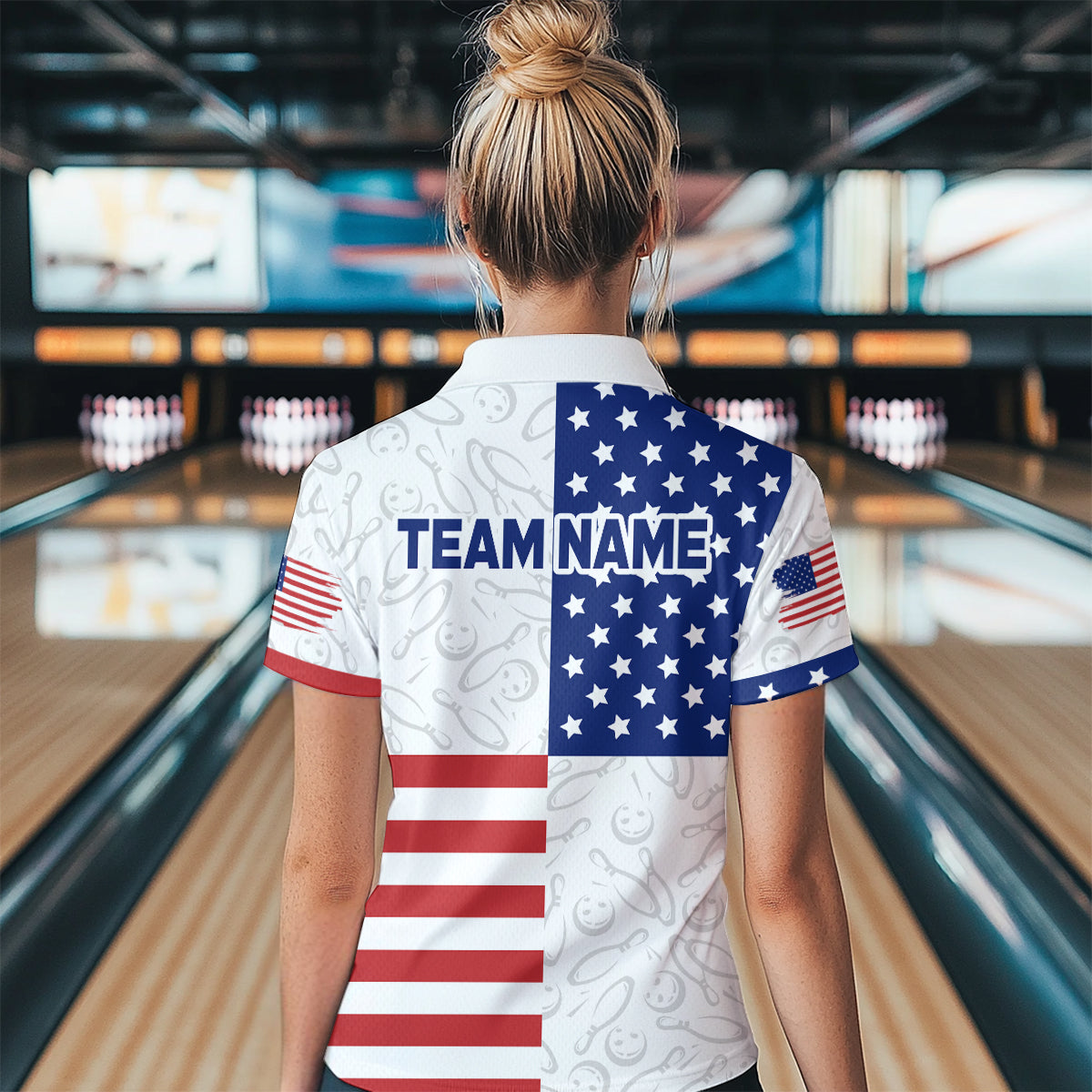 American Flag Bowling Shirt Patriotic Bowling Shirts for Men Women Bowling Jersey MBL24