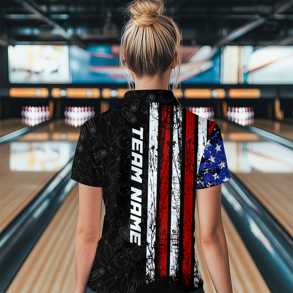 American Flag Bowling Custom Women Bowling Shirt Polo & Quarter-Zip Bowling Team Jerseys HNT52