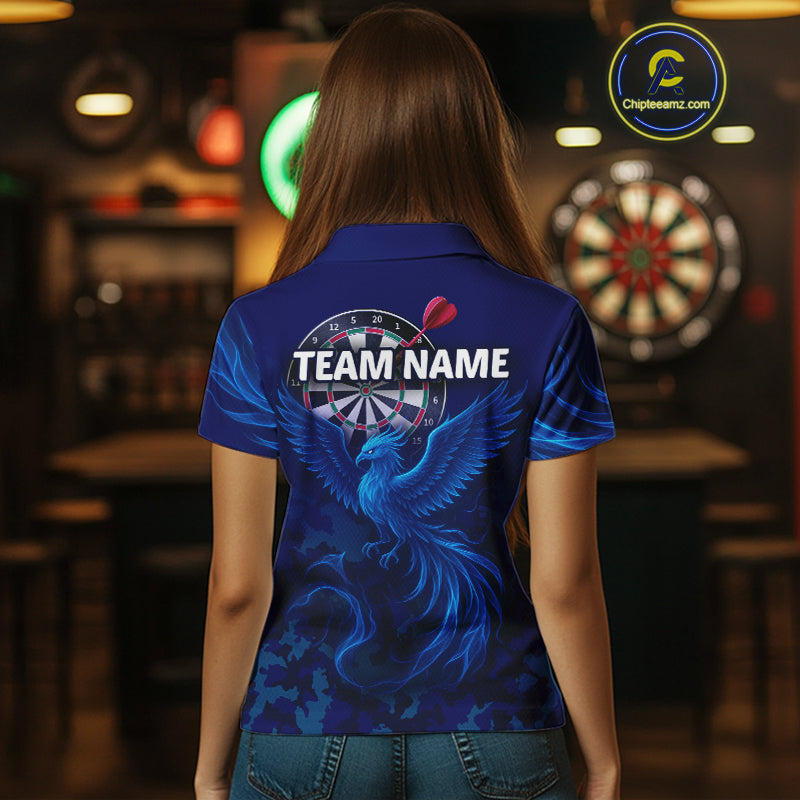 Women's Custom Darts Shirt With Cobalt Phoenix Camouflage Pattern And Dartboard NYN0263