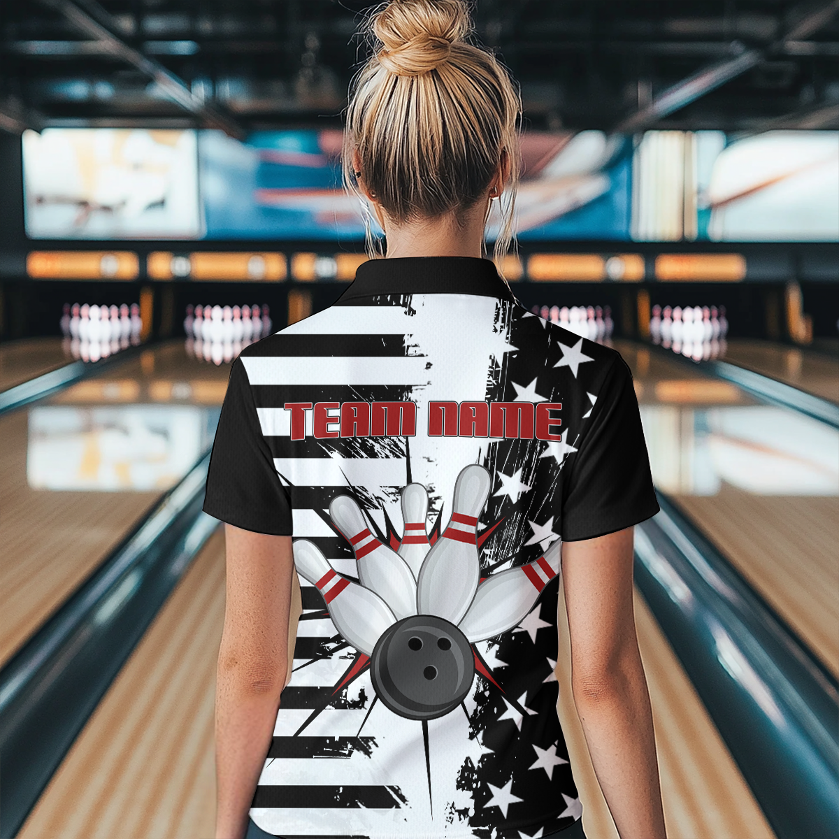 American Flag Bowling Shirt for Men Women Team Bowling Jersey Bowling Polo&1/4 Zip MBL18