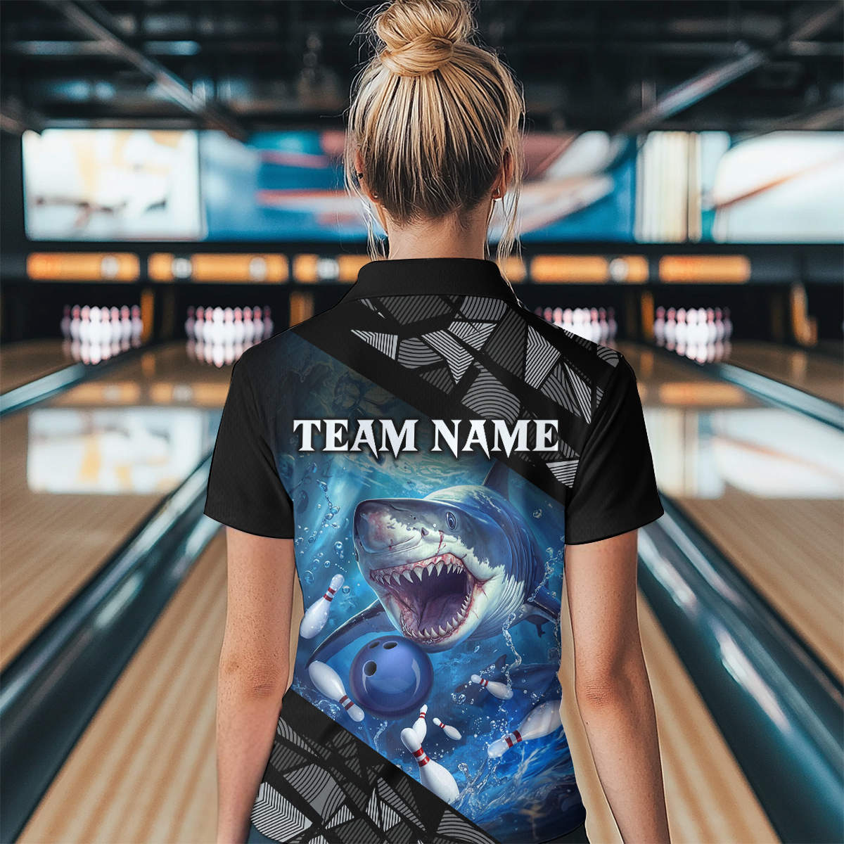 Custom Shark Bowling League Shirts For Women, Personalized Bowling Team Jerseys Polo & Quarter-Zip HNT36