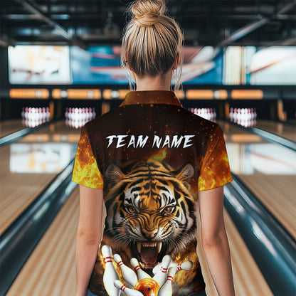 Flames Bowling Shirts Tiger Bowling Jersey Quarter-Zip Bowling Team League QZT634
