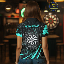 Load image into Gallery viewer, Personalized Turquoise Break Glass Dart Shirts For Women Custom Funny Dart Jerseys Polo &amp; 1/4 Zip TDM3876