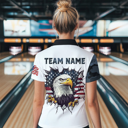 Camouflage Bowling Shirt Custom Eagle Bowling Team Jersey Patriotic Polo Shirt QZT676