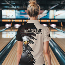 Load image into Gallery viewer, US Flag Eagle 3D Bowling Shirt for Women Custom Name Polo &amp; Quarter-zip Bowling Jersey with Team HNT05