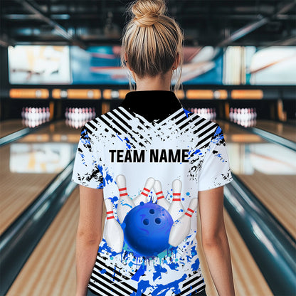 Blue Bowling Shirts Custom Watercolor Bowling Jersey for Men Women with Team Name MBL53