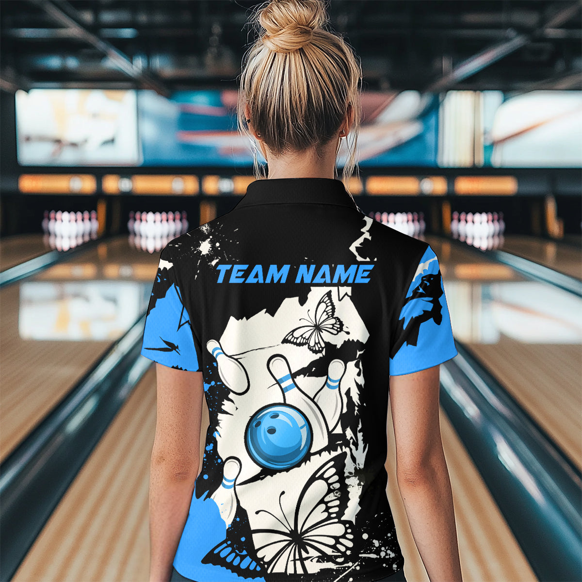 Custom Blue Butterflies Bowling Shirt for Men Women Team Bowling Polo&Quater Zip MBL76