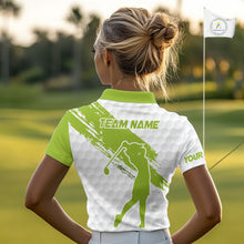 Load image into Gallery viewer, Green and White golf ball pattern Women golf polo shirts custom team womens golf clothes NQS9974
