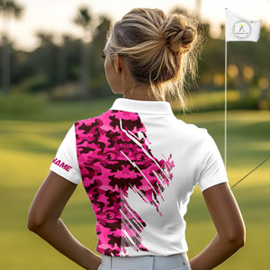 Personalized Women golf polo shirts custom white and pink camo ladies golf apparel, golfing gifts NQS10335