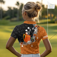 Load image into Gallery viewer, Halloween Skull Playing Golf Women Golf Polo Shirt Custom black &amp; orange Halloween mens golf outfit NQS10341